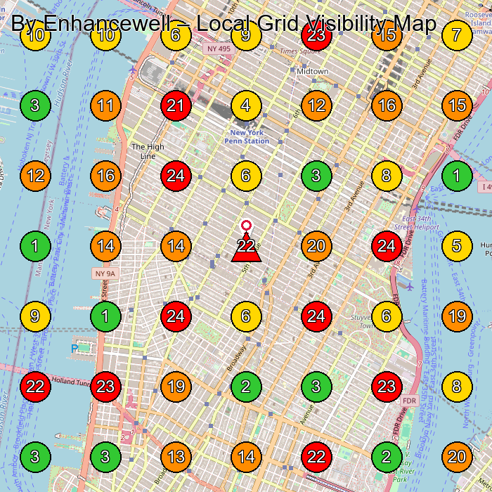 By Enhancewell Massage Spa GeoGrid ranking map for New York NY